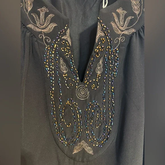 NWOT What Goes Around Comes Around Silk Beaded Embroidered Black Dress Medium - Picture 3 of 9